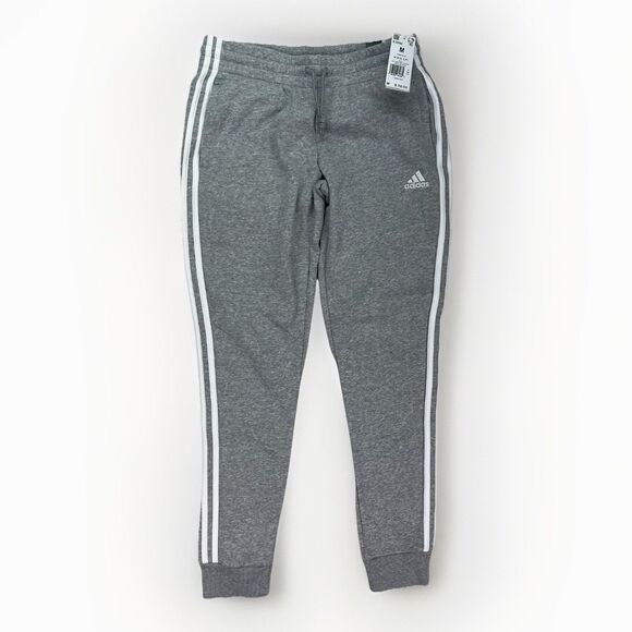 Women’s adidas Slim 3 Stripes Fleece Cuffed Pants IL3282 Medium Grey Heather Med - Picture 1 of 8